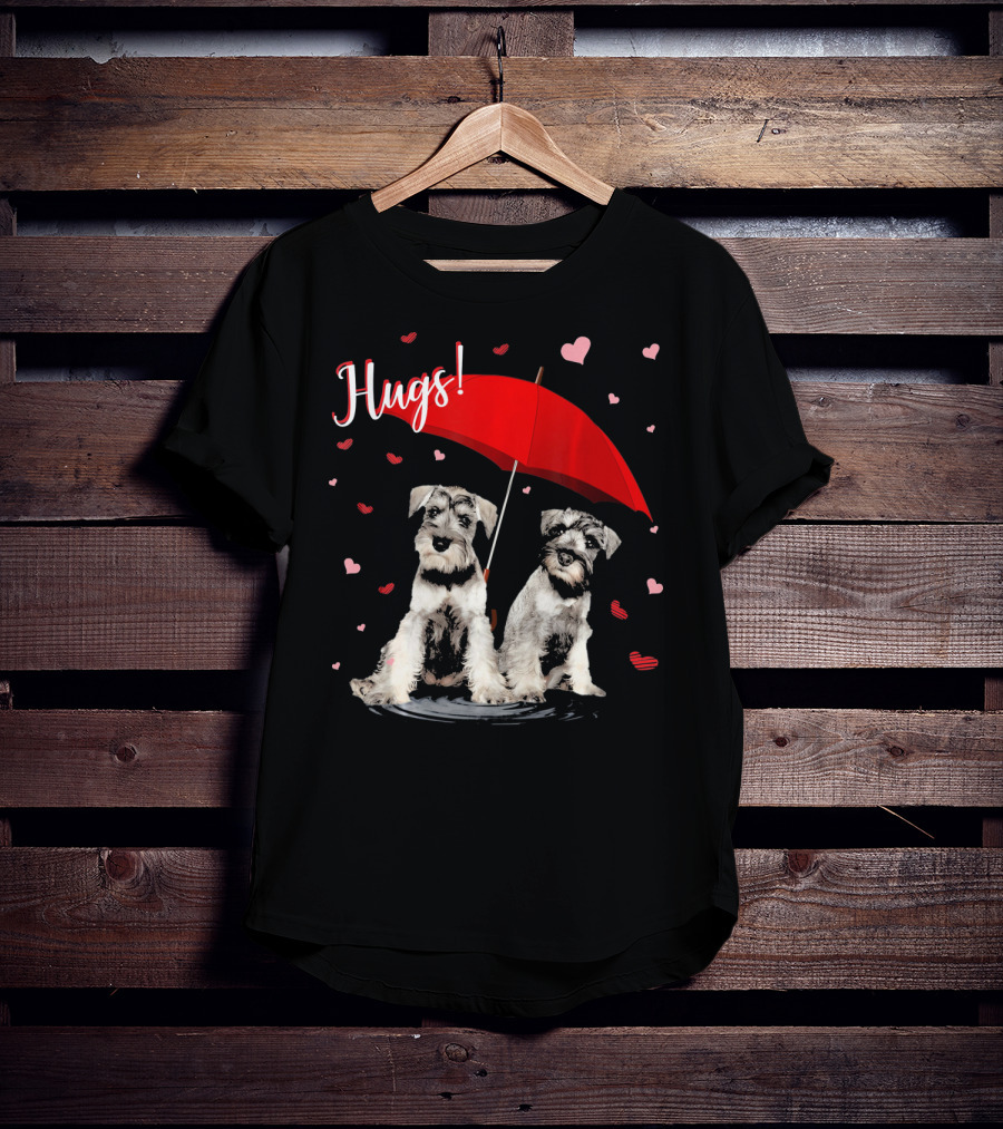 Hugs Schnauzers Under Red Umbrella With Hearts T-Shirt