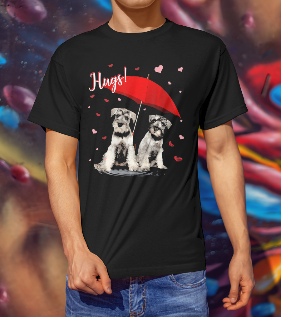 Hugs Schnauzers Under Red Umbrella With Hearts T-Shirt