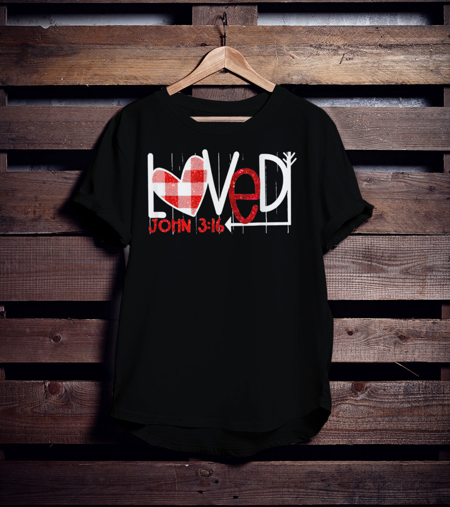 Loved John 3:16 Heart Checkered Arrow T-Shirt