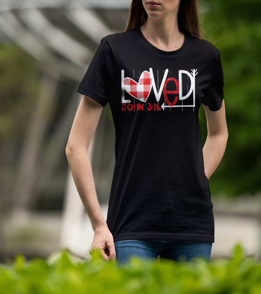 Loved John 3:16 Heart Checkered Arrow T-Shirt