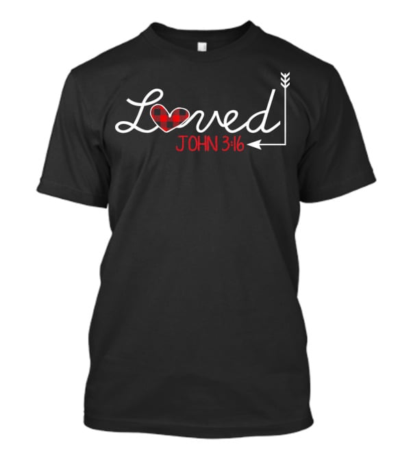 Loved John 3:16 Heart Arrow Plaid Valentines T-Shirt