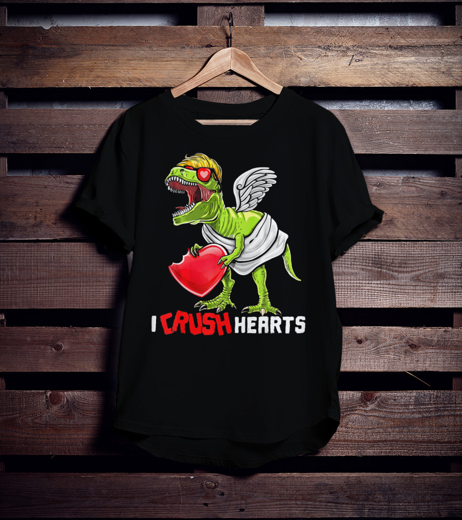 I Crush Hearts Valentine Day T-Rex With Wings And Heart T-Shirt