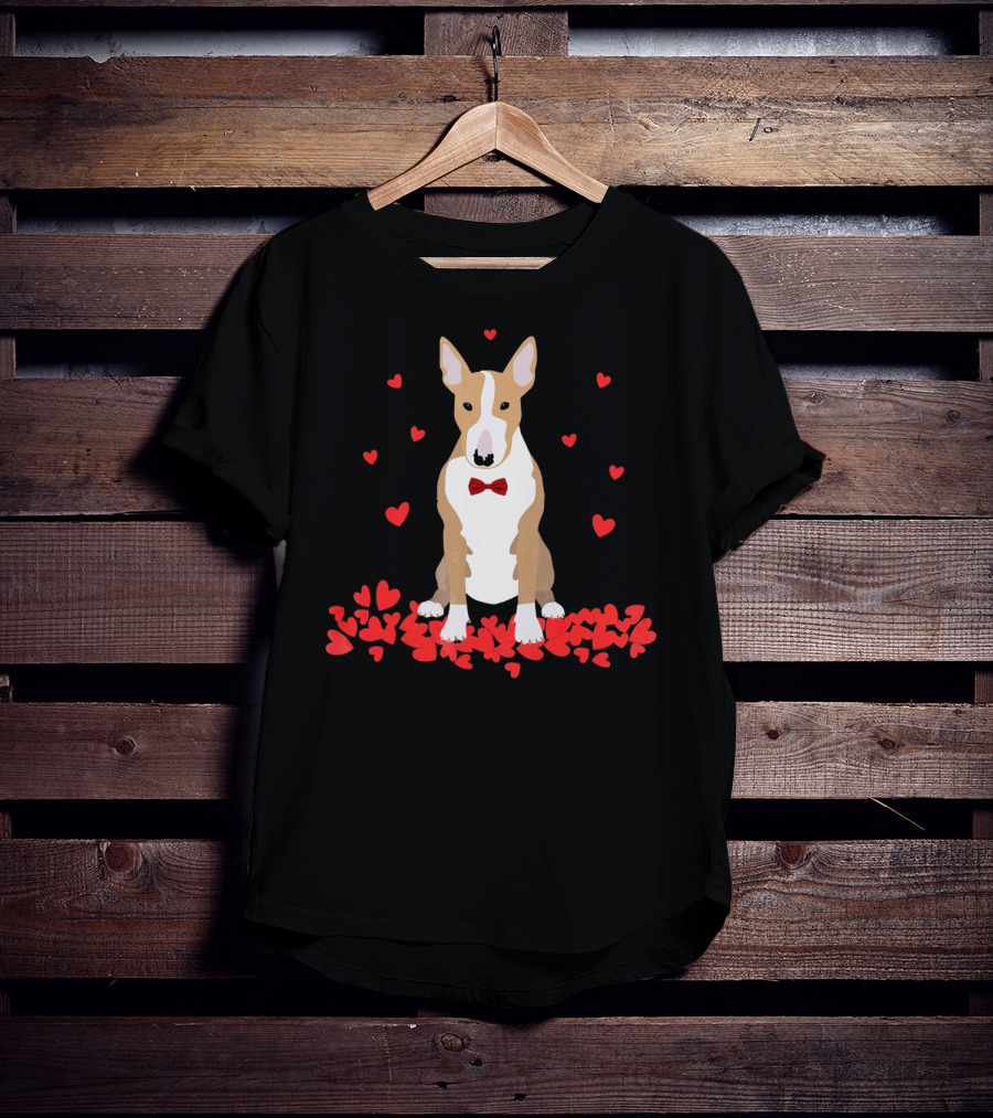 I Love My Bull Terrier Valentine Surrounded By Hearts And Red Bow Tie T-Shirt