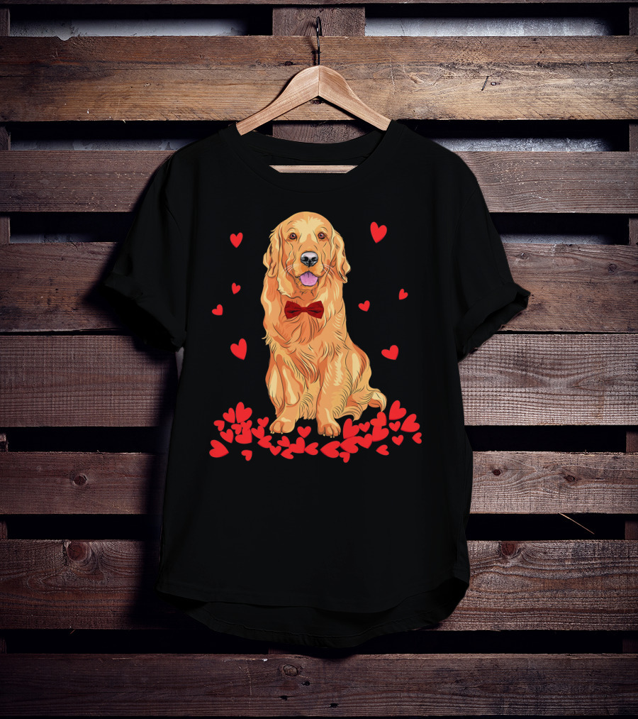 I Love My Golden Retriever Surrounded By Red Hearts T-Shirt