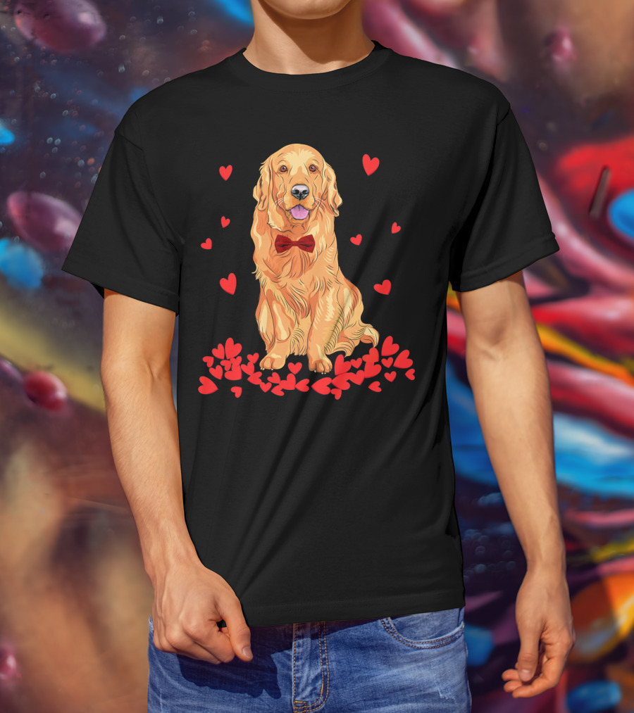 I Love My Golden Retriever Surrounded By Red Hearts T-Shirt