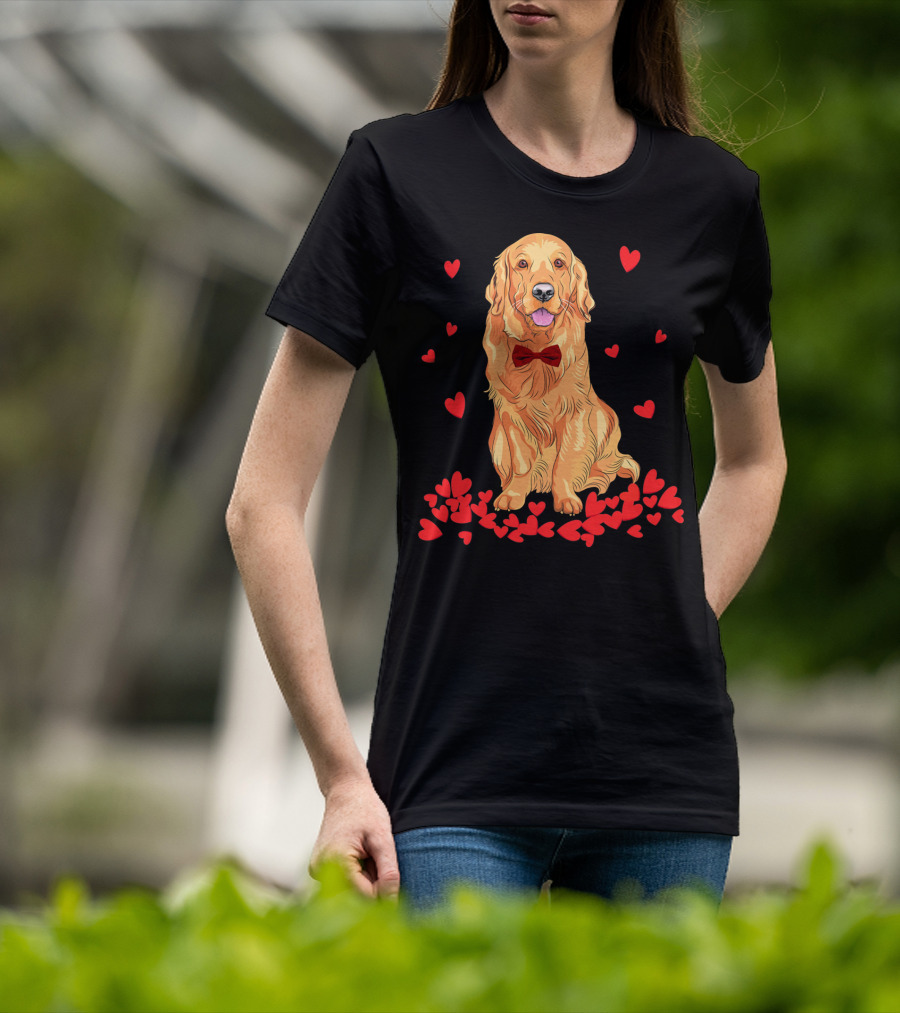 I Love My Golden Retriever Surrounded By Red Hearts T-Shirt