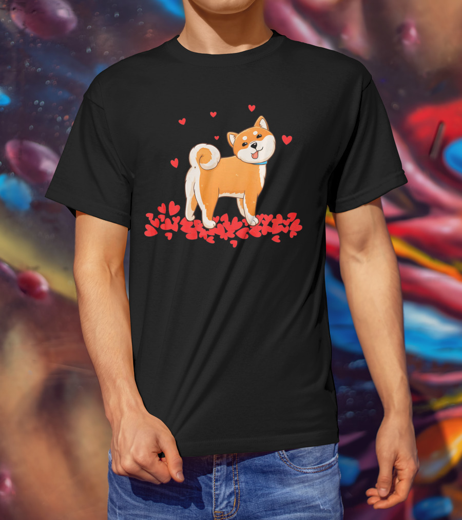 I Love My Shiba Inu Surrounded By Valentine Hearts T-Shirt