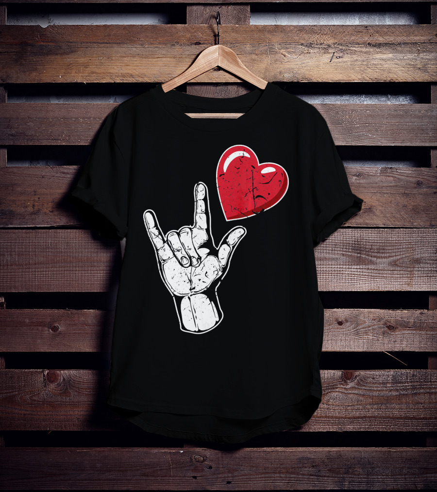 I Love You Hand Sign Red Heart Valentine's Day T-Shirt