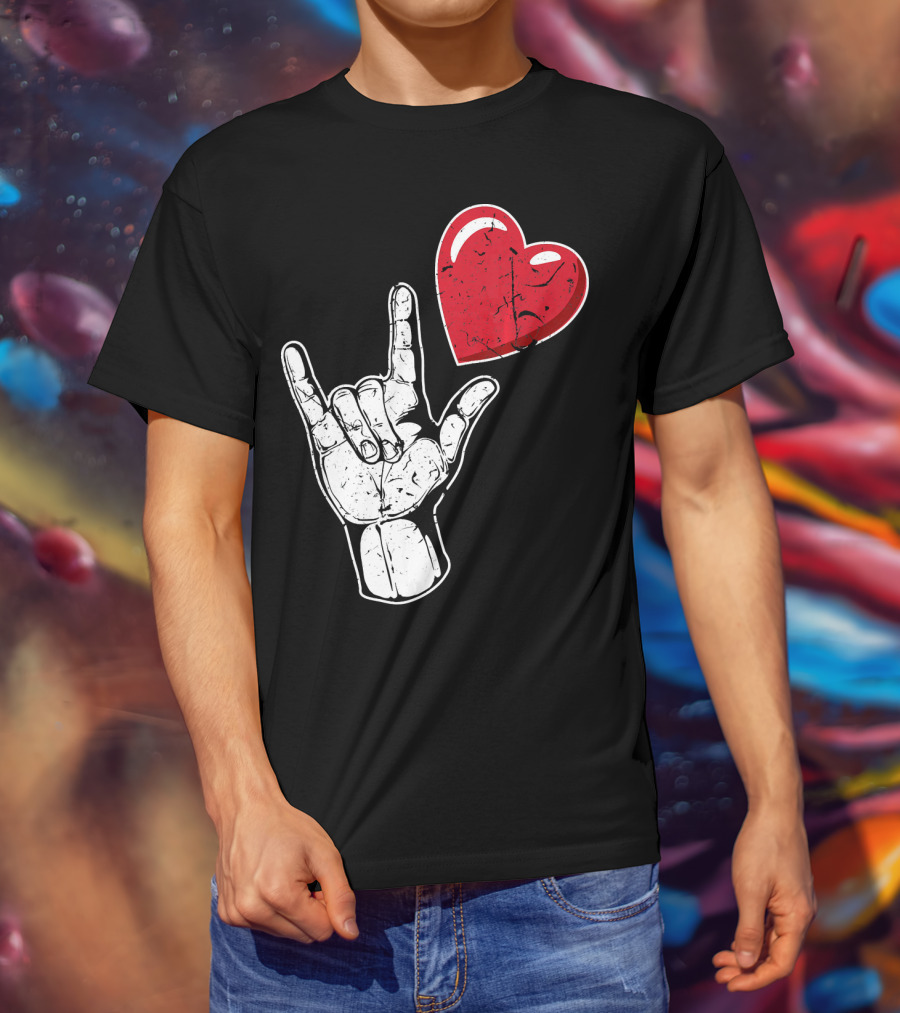 I Love You Hand Sign Red Heart Valentine's Day T-Shirt