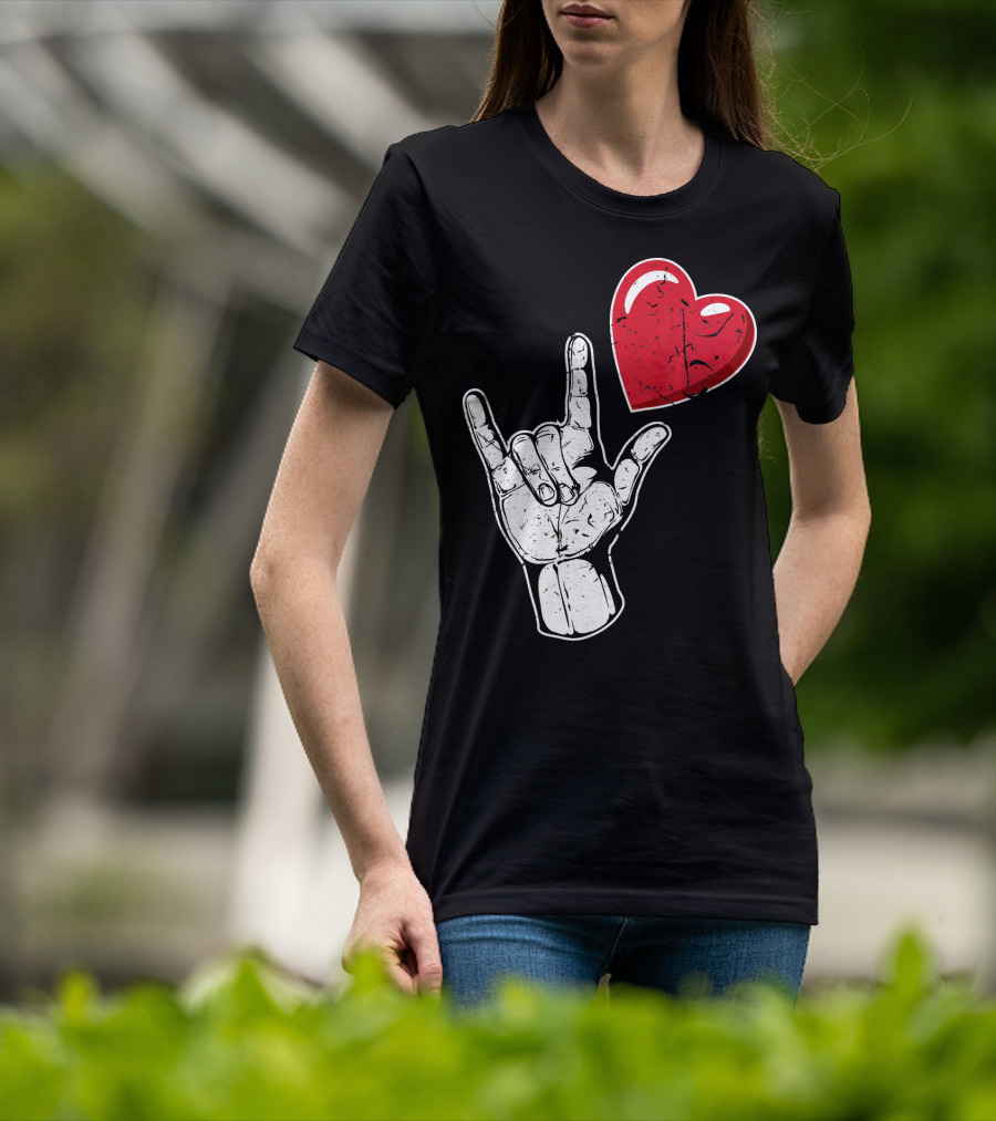 I Love You Hand Sign Red Heart Valentine's Day T-Shirt