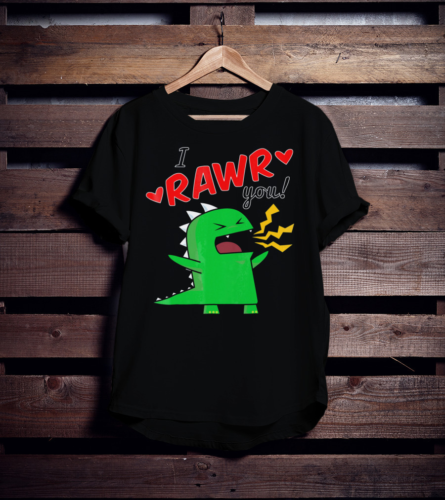 I RAWR You Cute Dinosaur Hearts And Lightning Cartoon T-Shirt