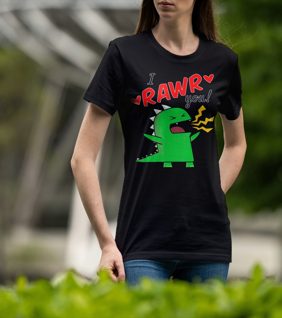 I RAWR You Cute Dinosaur Hearts And Lightning Cartoon T-Shirt