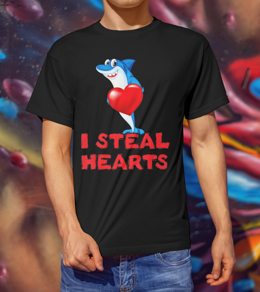 I Steal Hearts Shark Funny Valentines Day T-Shirt