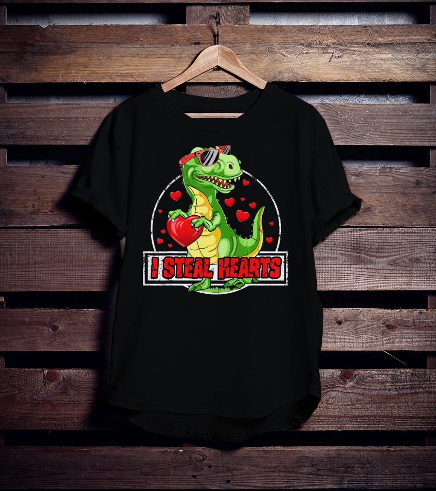 I Steal Hearts Dinosaur Rex Lovers Valentine's Day T-Shirt