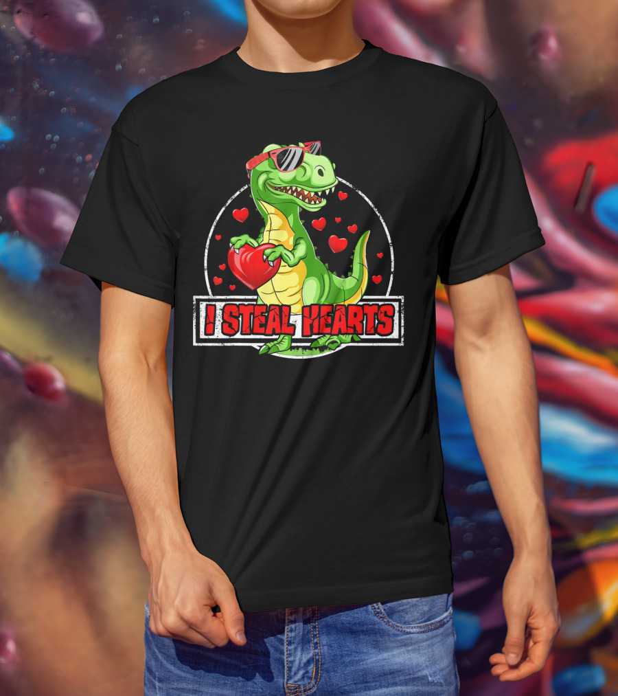 I Steal Hearts Dinosaur Rex Lovers Valentine's Day T-Shirt