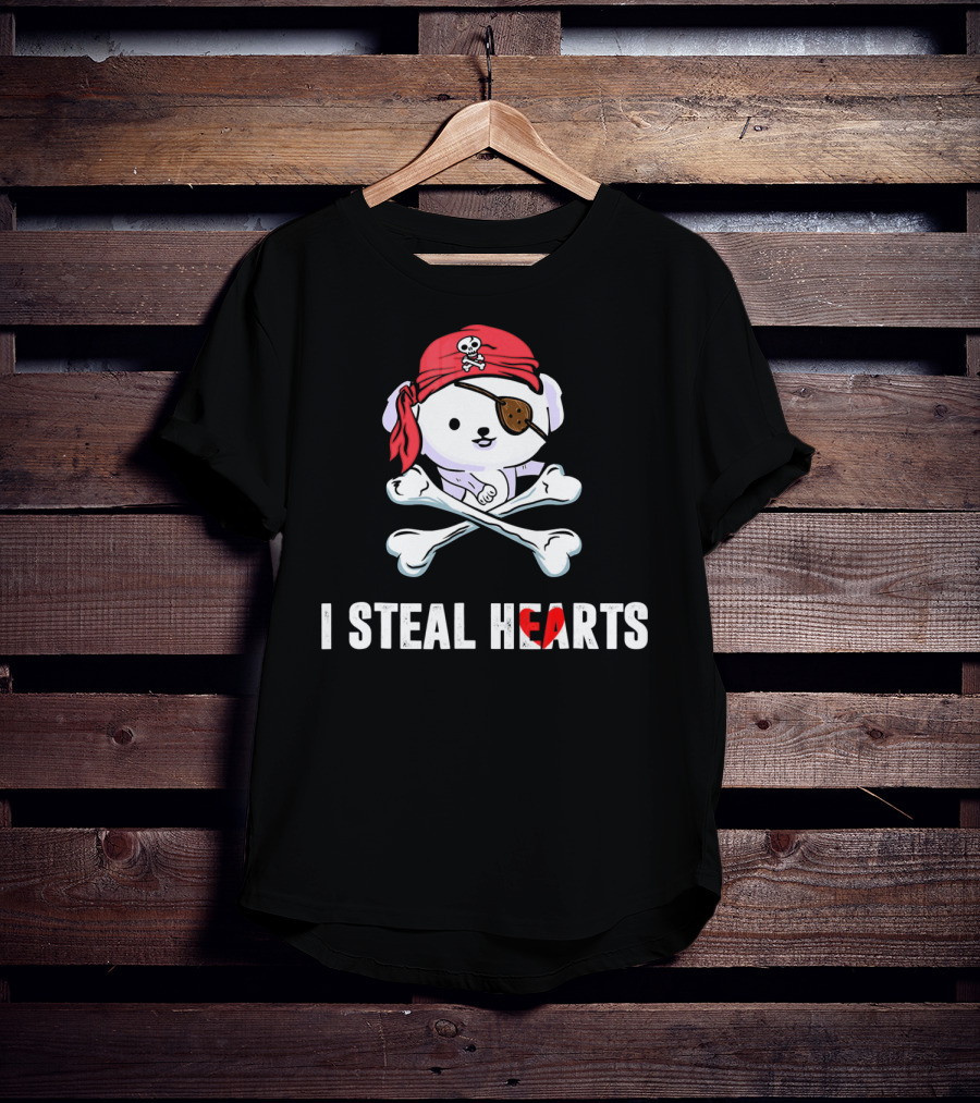 I Steal Hearts Bichon Frise Pirate With Eye Patch And Crossbones T-Shirt