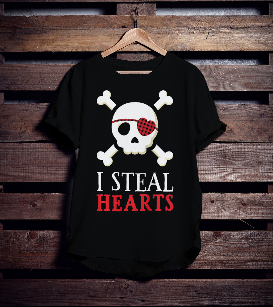 I Steal Hearts Skull Crossbones Eye Patch T-Shirt