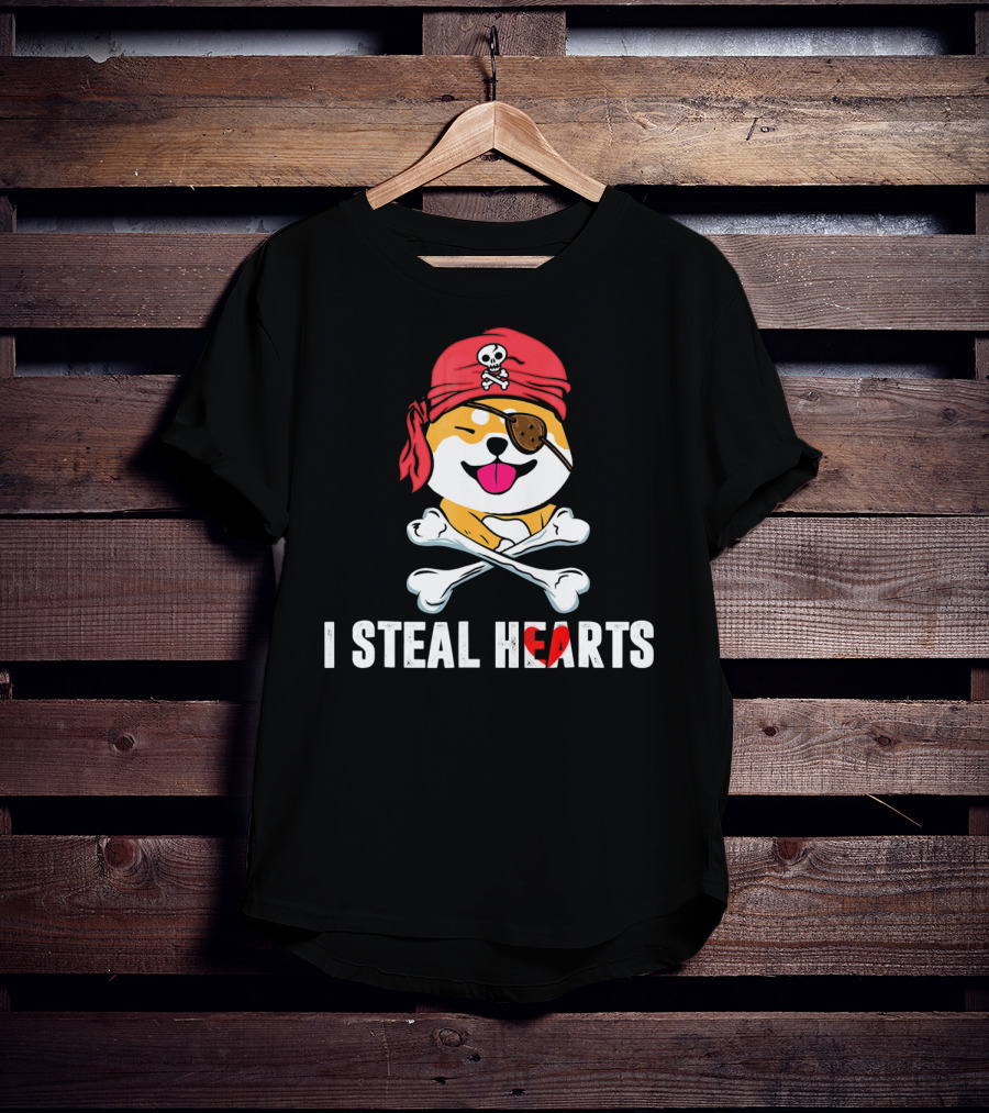 I Steal Hearts Shiba Inu Pirate Skull Bandana Crossbones T-Shirt