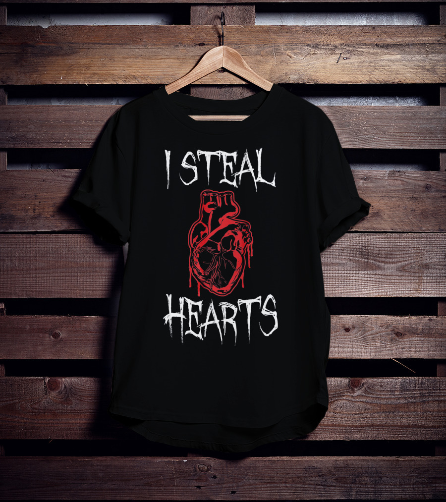 I Steal Hearts With Red Dripping Anatomical Heart Valentine Horror T-Shirt