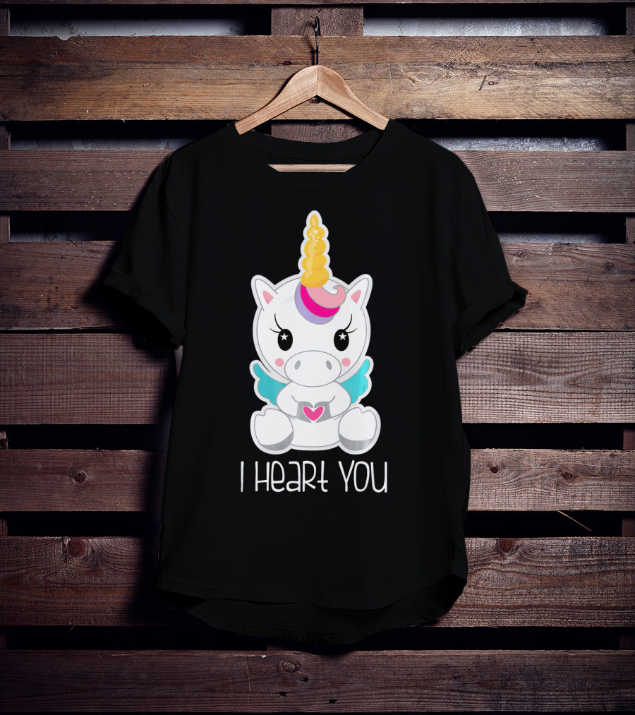 Kids Cute I Heart You Unicorn Hugging Adorable Kawaii T-Shirt