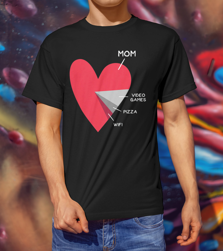 Mom Heart Video Games Pizza Wifi Pie Chart T-Shirt