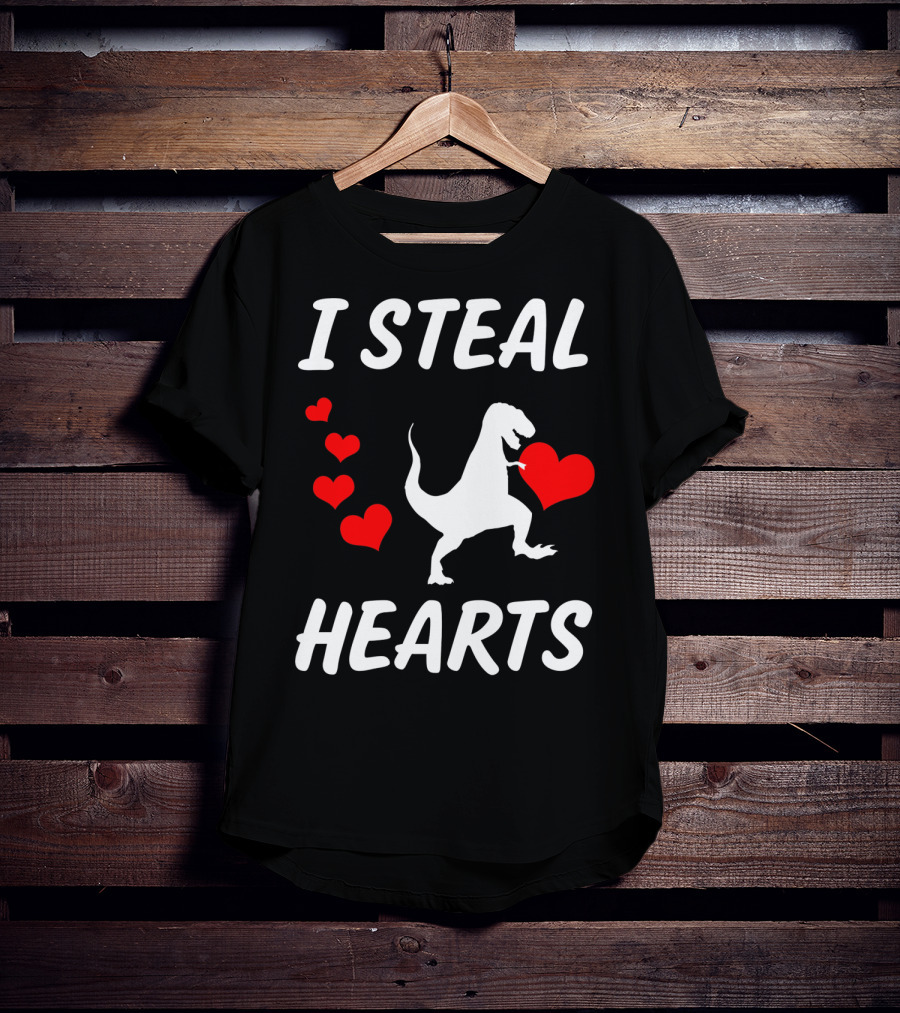 I Steal Hearts Funny Boys Dinosaur Valentine Kids T-Shirt