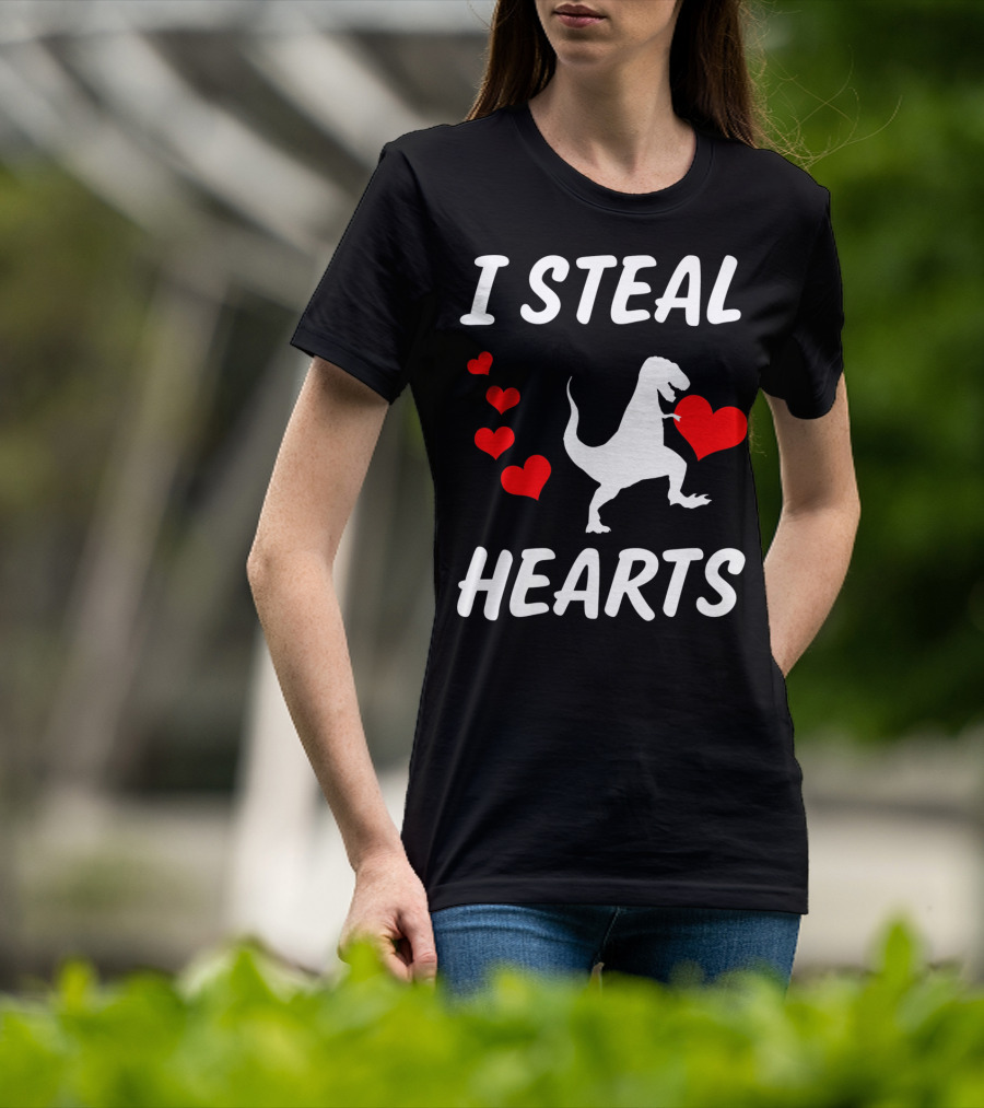 I Steal Hearts Funny Boys Dinosaur Valentine Kids T-Shirt