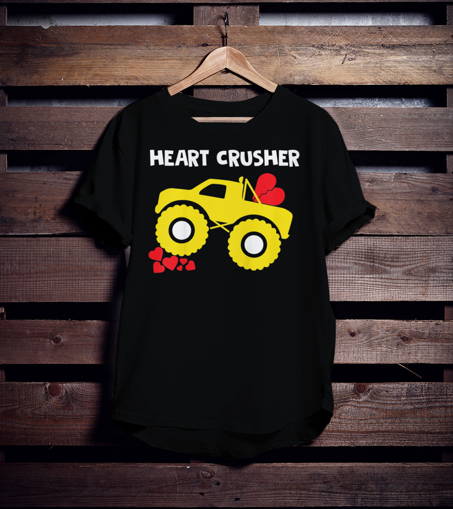 Heart Crusher Monster Truck Valentine Kids T-Shirt