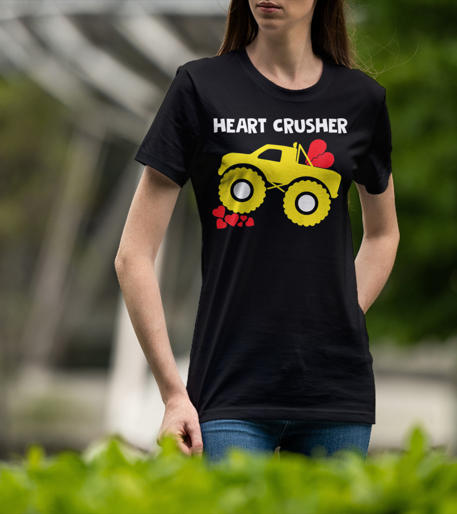 Heart Crusher Monster Truck Valentine Kids T-Shirt