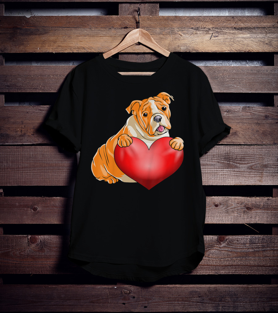Kids Valentines Day Bulldog Heart Dog T-Shirt