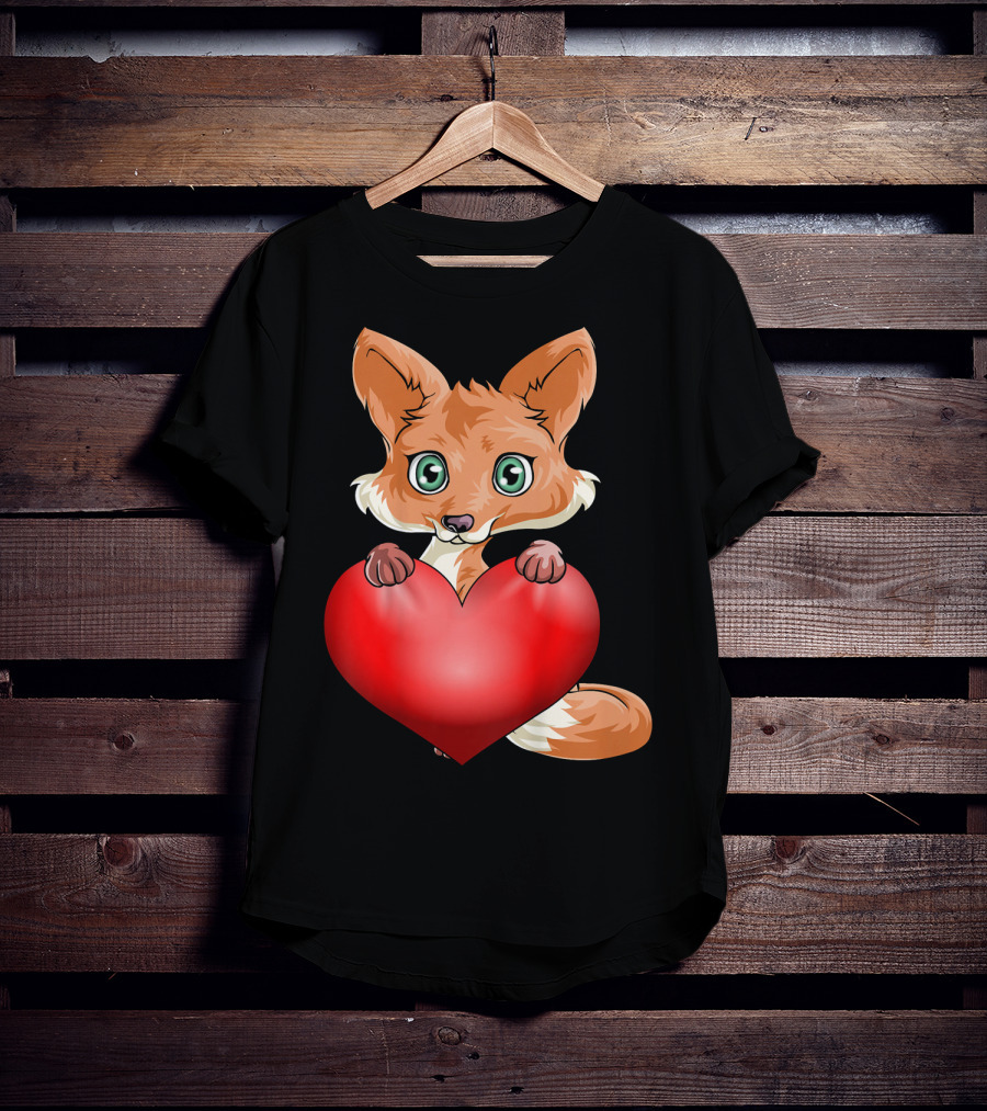 Cute Valentine's Day Fox Holding Heart T-Shirt