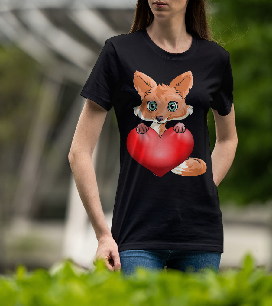 Cute Valentine's Day Fox Holding Heart T-Shirt