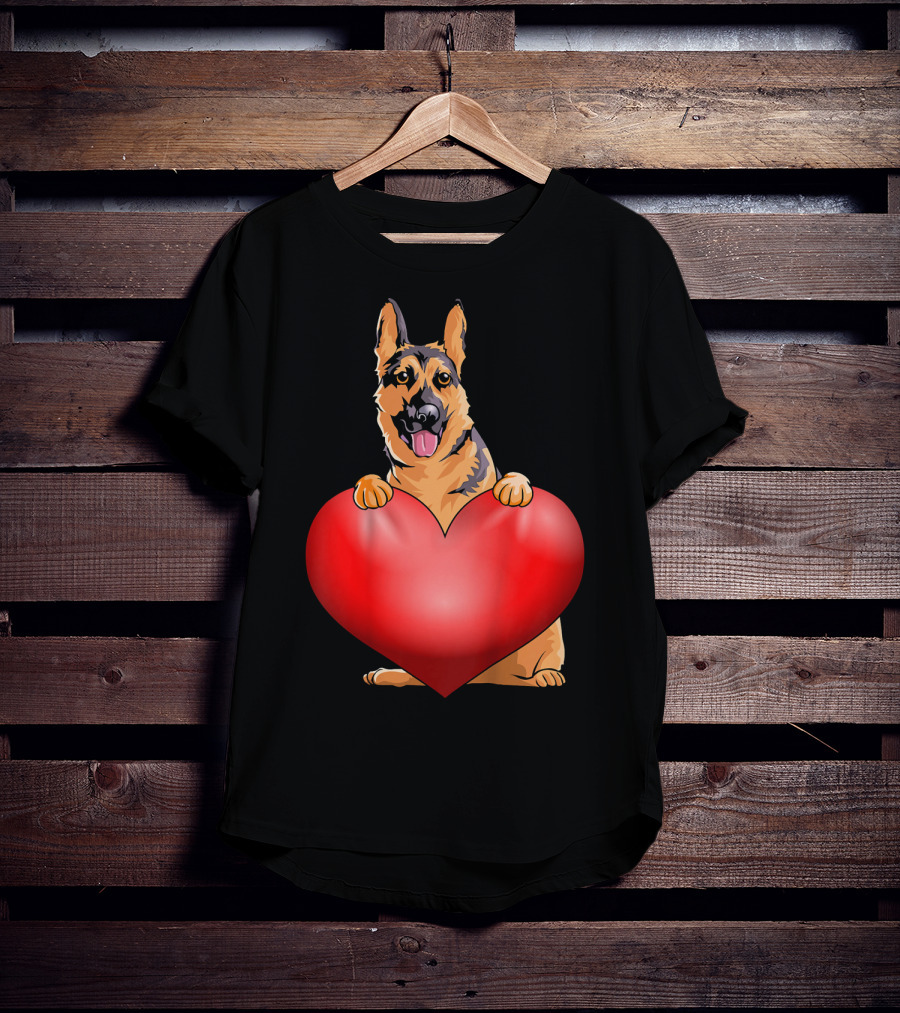 Kids Valentines Day German Shepherd Holding Heart T-Shirt