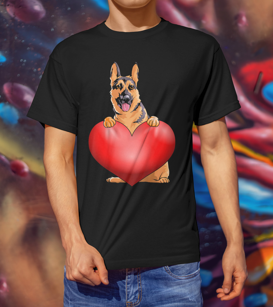 Kids Valentines Day German Shepherd Holding Heart T-Shirt