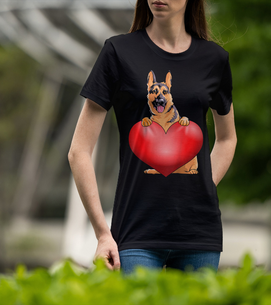 Kids Valentines Day German Shepherd Holding Heart T-Shirt