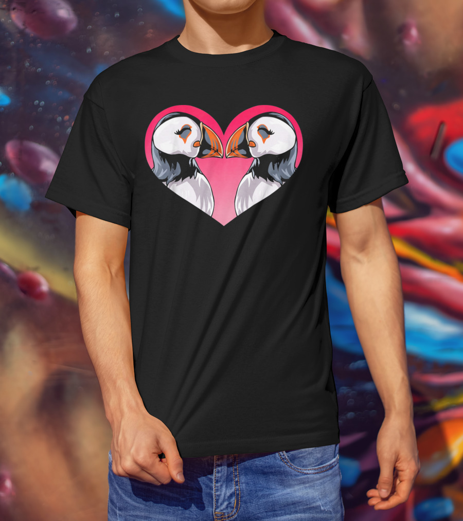 Valentines Day Puffin Heart Kids T-Shirt