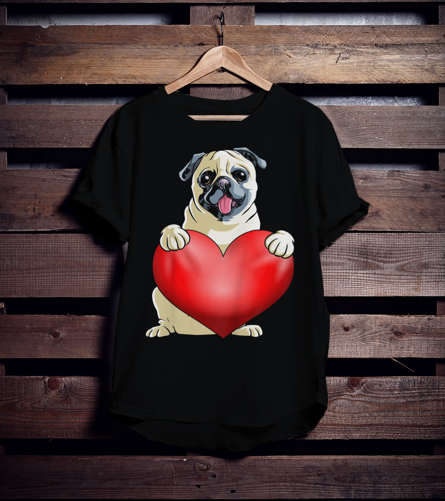 Kids Valentines Day Pug Dog Heart T-Shirt