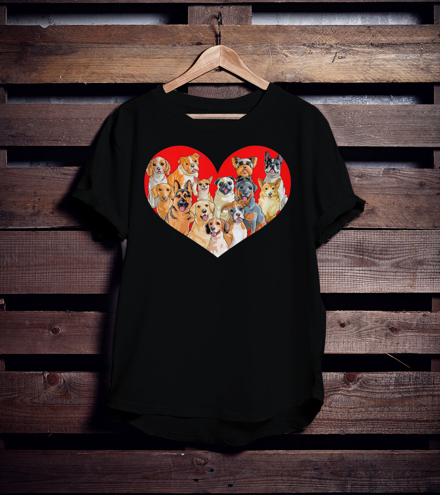 Kids Valentines Day Heart Pug Yorkie Corgi Dogs T-Shirt