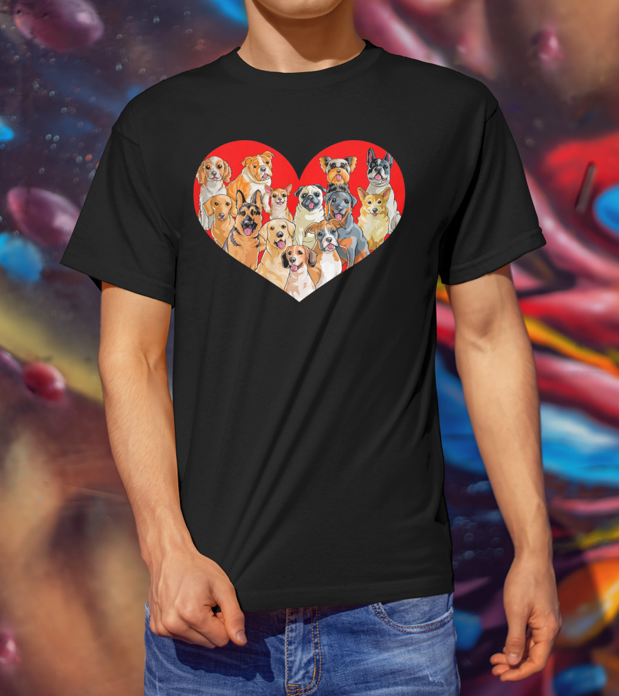 Kids Valentines Day Heart Pug Yorkie Corgi Dogs T-Shirt
