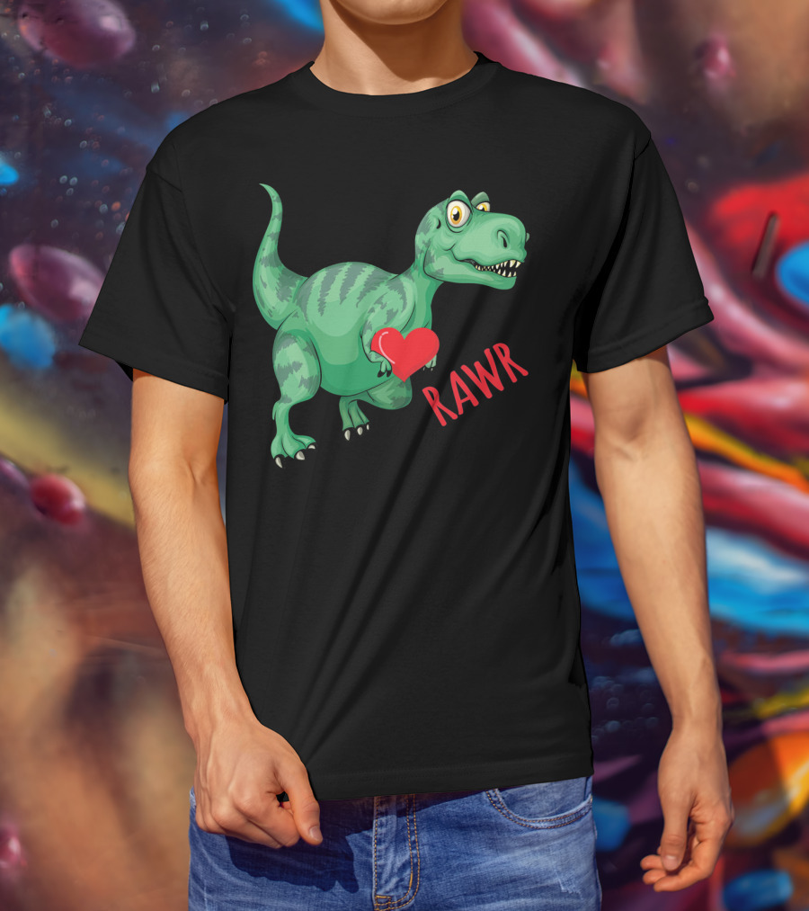 Kids Valentines Day Toddler Dinosaur Holding Heart Rawr T-Shirt