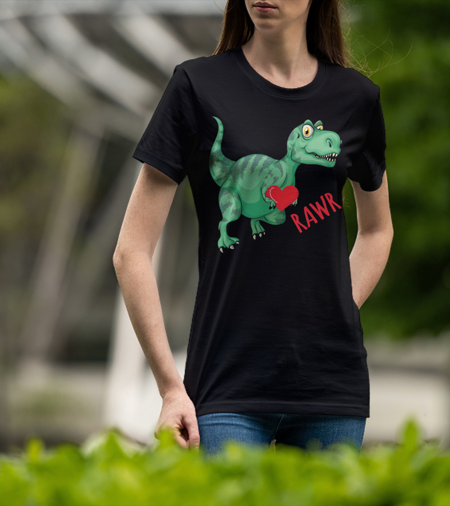 Kids Valentines Day Toddler Dinosaur Holding Heart Rawr T-Shirt