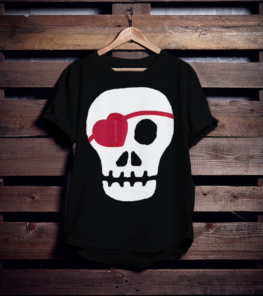 Kids Valentines Day Skull With Heart Eyepatch T-Shirt
