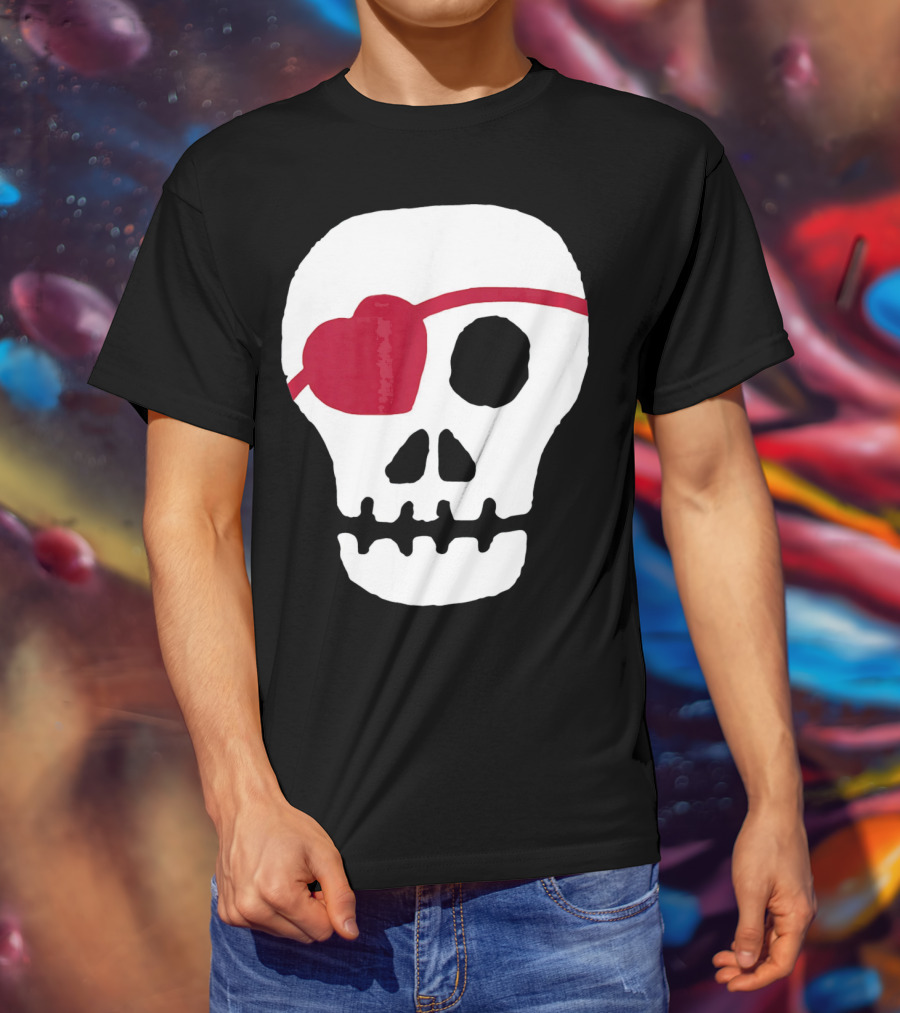 Kids Valentines Day Skull With Heart Eyepatch T-Shirt