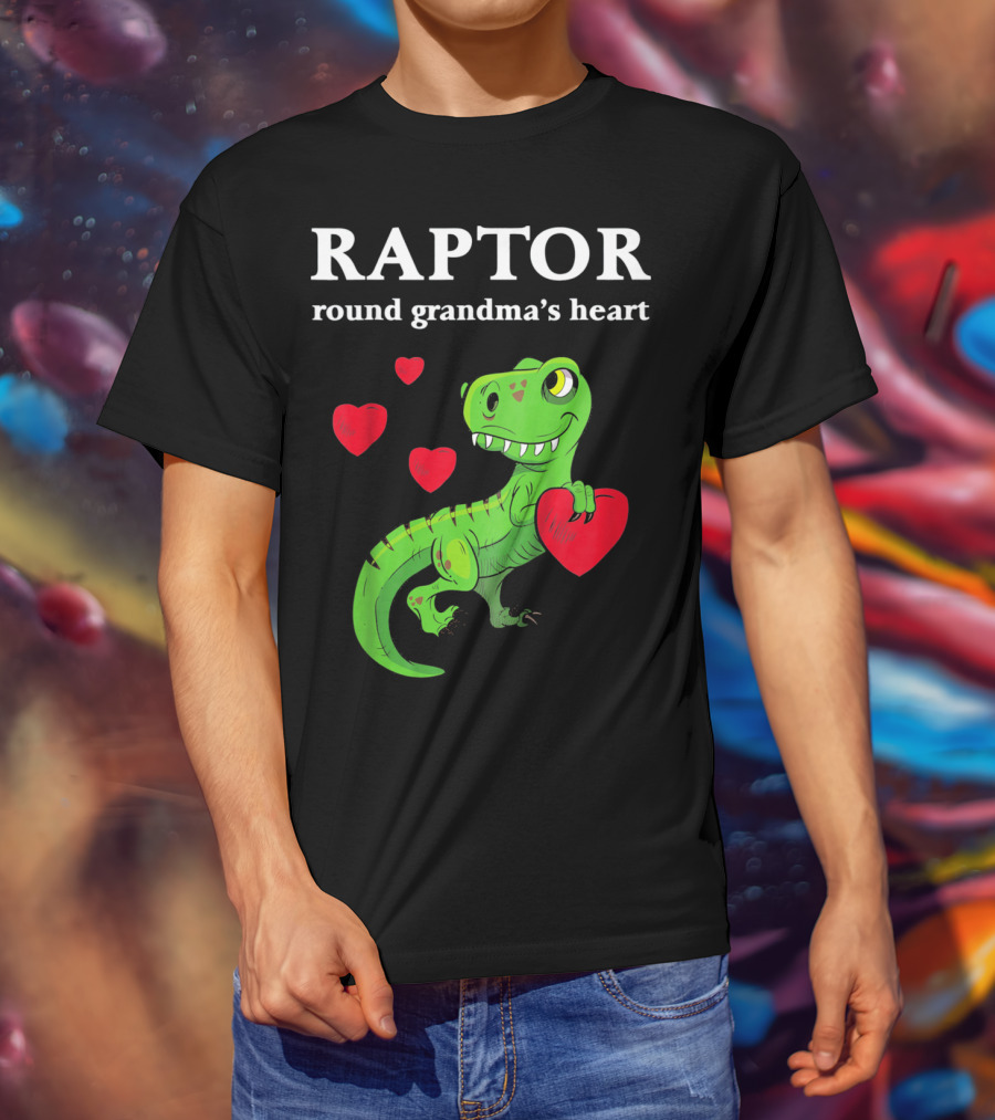 Raptor Round Grandma's Heart Valentines Rex Dinosaur T-Shirt