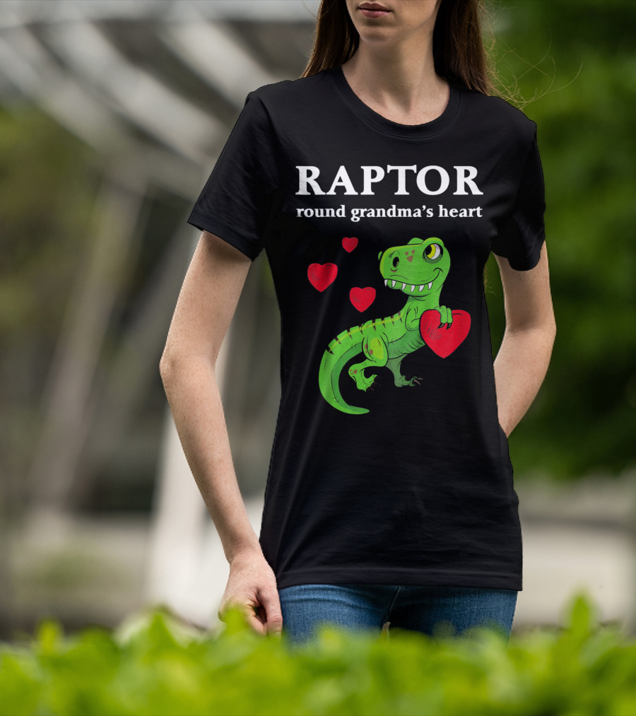 Raptor Round Grandma's Heart Valentines Rex Dinosaur T-Shirt