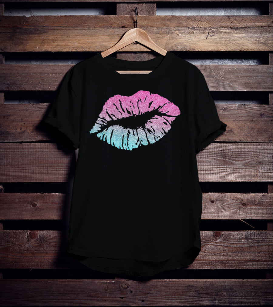 Kiss Lips Pink Blue Valentine Love T-Shirt