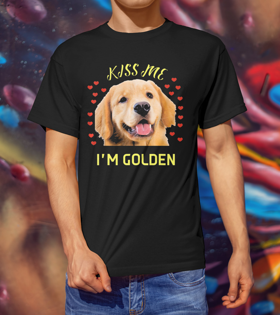 Kiss Me I'm Golden Golden Retriever Surrounded By Hearts T-Shirt