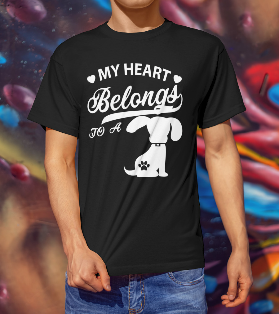 My Heart Belongs To A Dog With Paw Print And Hearts T-Shirt