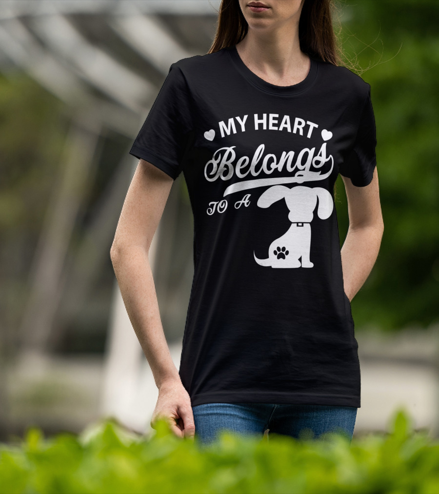 My Heart Belongs To A Dog With Paw Print And Hearts T-Shirt