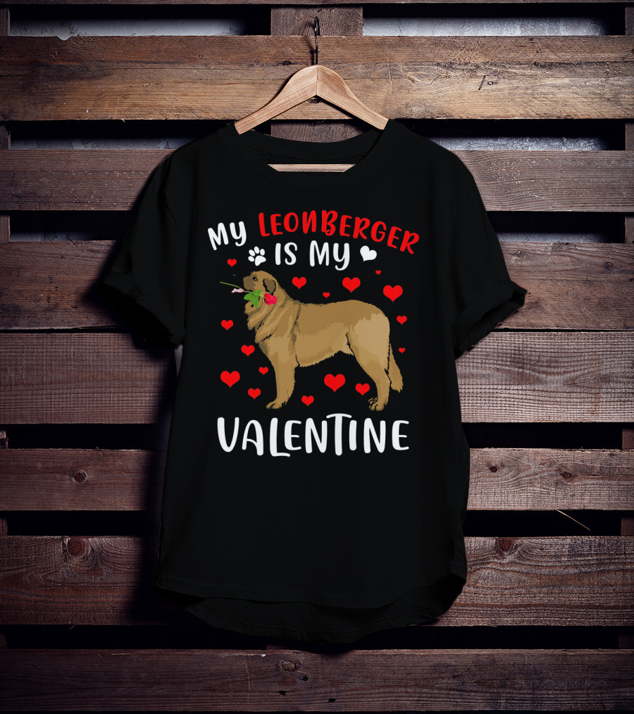 My Leonberger Is My Valentine With Hearts And Rose T-Shirt